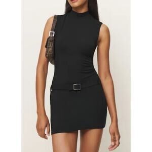 Reformation Jemma Knit Dress Black M Fitted Midi Minimal